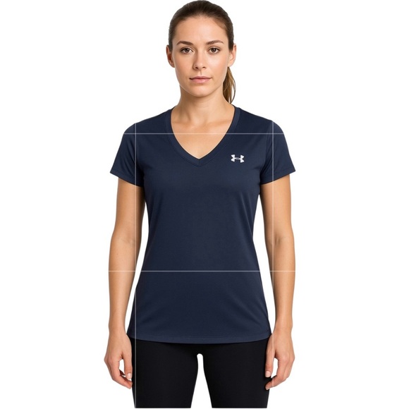 Under Armour HeatGear Metallic Blue V-Neck Shirt - Picture 1 of 6